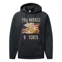 Cat Nine Lives Bitches You Missed Funny Trump Survived Performance Fleece Hoodie