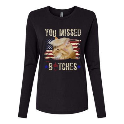 Cat Nine Lives Bitches You Missed Funny Trump Survived Womens Cotton Relaxed Long Sleeve T-Shirt