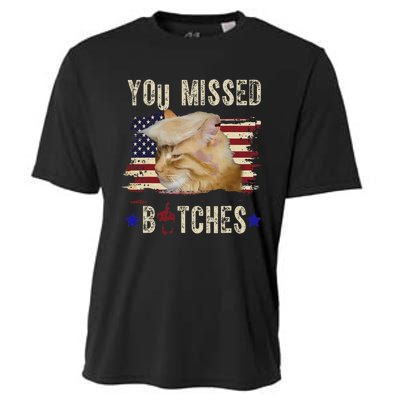 Cat Nine Lives Bitches You Missed Funny Trump Survived Cooling Performance Crew T-Shirt