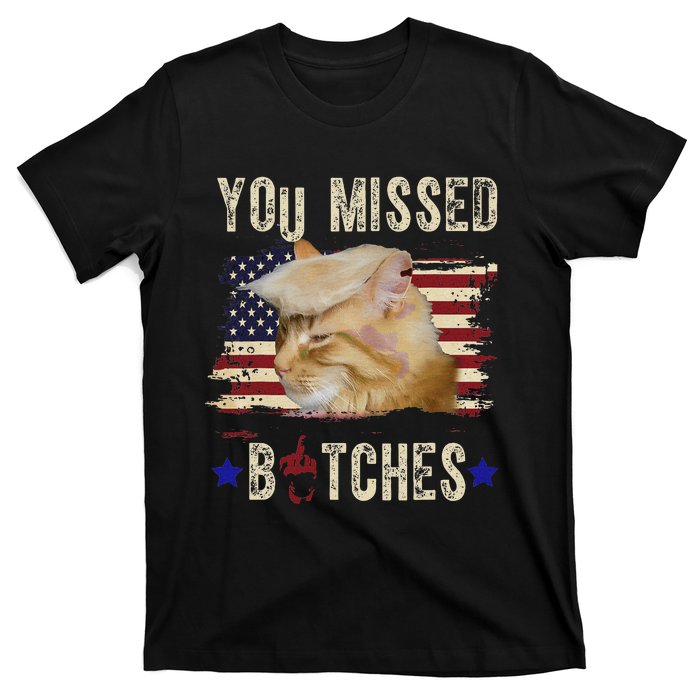 Cat Nine Lives Bitches You Missed Funny Trump Survived T-Shirt