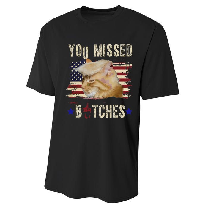 Cat Nine Lives Bitches You Missed Funny Trump Survived Performance Sprint T-Shirt