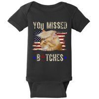 Cat Nine Lives Bitches You Missed Funny Trump Survived Baby Bodysuit