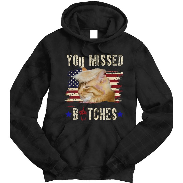 Cat Nine Lives Bitches You Missed Funny Trump Survived Tie Dye Hoodie