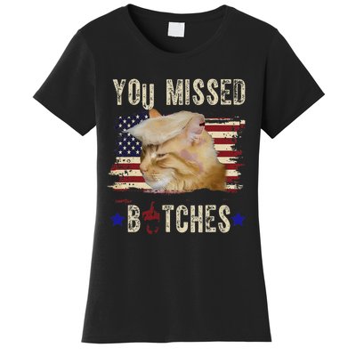 Cat Nine Lives Bitches You Missed Funny Trump Survived Women's T-Shirt