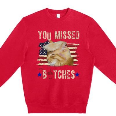 Cat Nine Lives Bitches You Missed Funny Trump Survived Premium Crewneck Sweatshirt