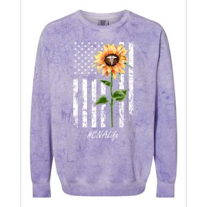 Cna Nurse Life Sunflower Peace Usa Flag America Independence Gift Colorblast Crewneck Sweatshirt