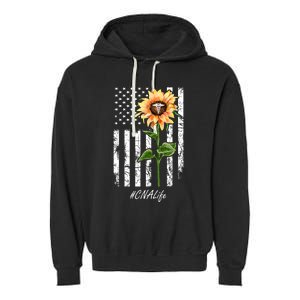 Cna Nurse Life Sunflower Peace Usa Flag America Independence Gift Garment-Dyed Fleece Hoodie