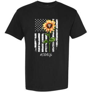 Cna Nurse Life Sunflower Peace Usa Flag America Independence Gift Garment-Dyed Heavyweight T-Shirt