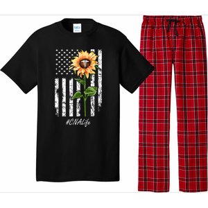 Cna Nurse Life Sunflower Peace Usa Flag America Independence Gift Pajama Set