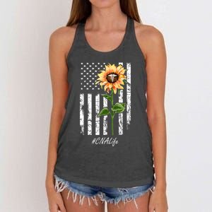 Cna Nurse Life Sunflower Peace Usa Flag America Independence Gift Women's Knotted Racerback Tank