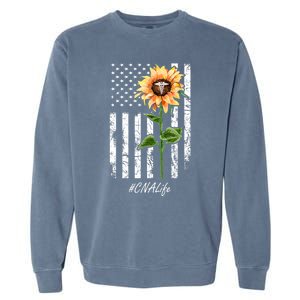 Cna Nurse Life Sunflower Peace Usa Flag America Independence Gift Garment-Dyed Sweatshirt