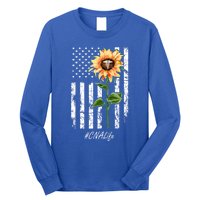 Cna Nurse Life Sunflower Peace Usa Flag America Independence Gift Long Sleeve Shirt