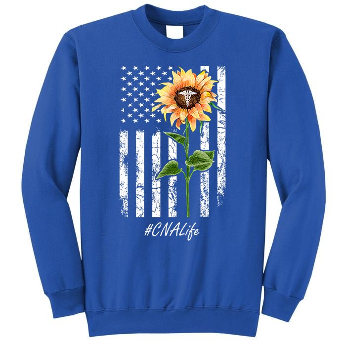 Cna Nurse Life Sunflower Peace Usa Flag America Independence Gift Sweatshirt