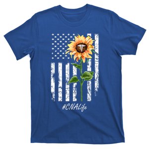 Cna Nurse Life Sunflower Peace Usa Flag America Independence Gift T-Shirt