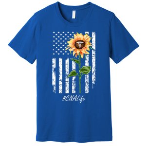 Cna Nurse Life Sunflower Peace Usa Flag America Independence Gift Premium T-Shirt