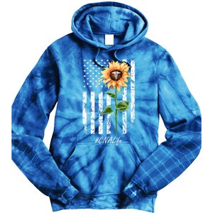 Cna Nurse Life Sunflower Peace Usa Flag America Independence Gift Tie Dye Hoodie