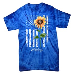 Cna Nurse Life Sunflower Peace Usa Flag America Independence Gift Tie-Dye T-Shirt