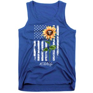 Cna Nurse Life Sunflower Peace Usa Flag America Independence Gift Tank Top