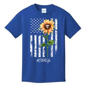 Cna Nurse Life Sunflower Peace Usa Flag America Independence Gift Kids T-Shirt