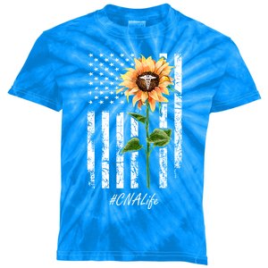 Cna Nurse Life Sunflower Peace Usa Flag America Independence Gift Kids Tie-Dye T-Shirt