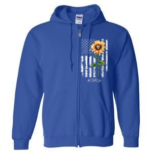 Cna Nurse Life Sunflower Peace Usa Flag America Independence Gift Full Zip Hoodie