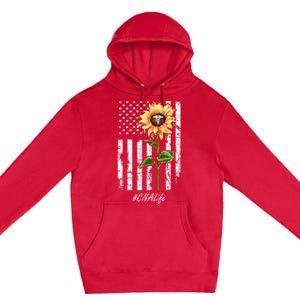 Cna Nurse Life Sunflower Peace Usa Flag America Independence Gift Premium Pullover Hoodie