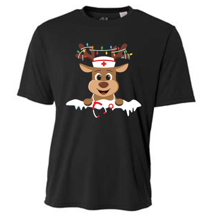 Christmas Nurse Love Nicu Rn Er Santa Reindeer Nurse Hat Elf Cooling Performance Crew T-Shirt