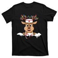 Christmas Nurse Love Nicu Rn Er Santa Reindeer Nurse Hat Elf T-Shirt