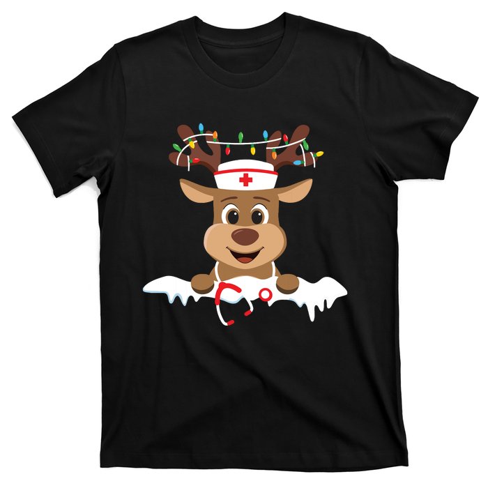 Christmas Nurse Love Nicu Rn Er Santa Reindeer Nurse Hat Elf T-Shirt