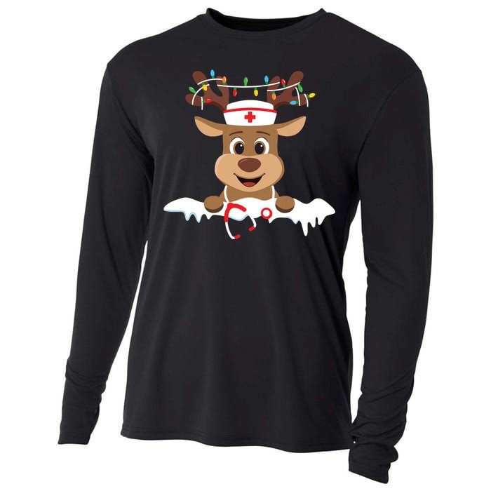 Christmas Nurse Love Nicu Rn Er Santa Reindeer Nurse Hat Elf Cooling Performance Long Sleeve Crew