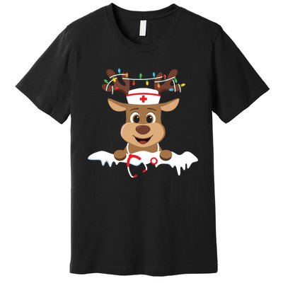 Christmas Nurse Love Nicu Rn Er Santa Reindeer Nurse Hat Elf Premium T-Shirt