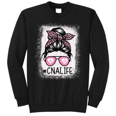 Cna Nurse Life Bleached P.Ink Leopard Messy Bun Women Sweatshirt