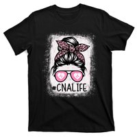 Cna Nurse Life Bleached P.Ink Leopard Messy Bun Women T-Shirt