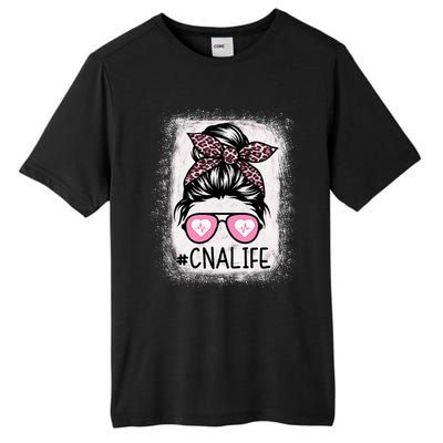 Cna Nurse Life Bleached P.Ink Leopard Messy Bun Women Tall Fusion ChromaSoft Performance T-Shirt