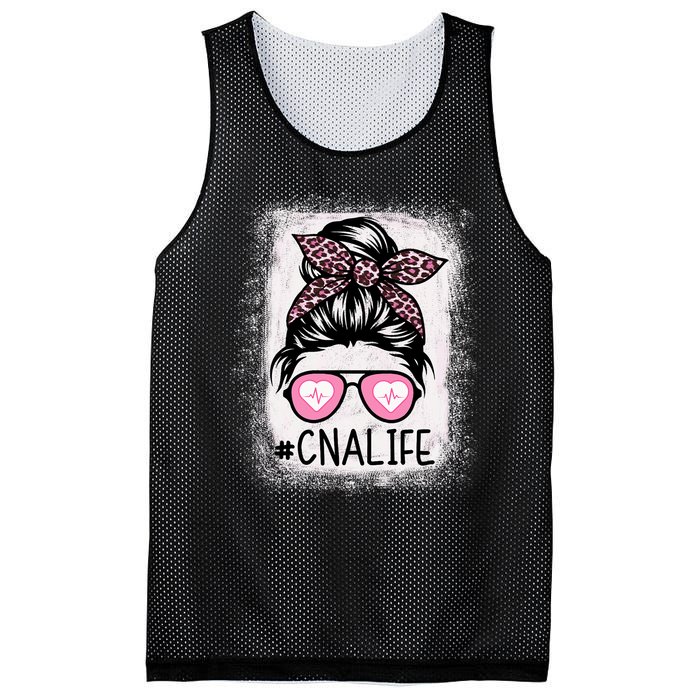 Cna Nurse Life Bleached P.Ink Leopard Messy Bun Women Mesh Reversible Basketball Jersey Tank