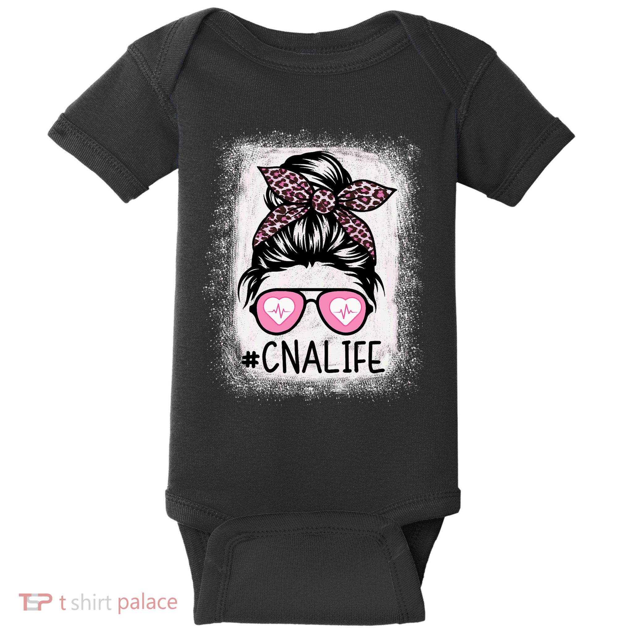 Cna Nurse Life Bleached P.Ink Leopard Messy Bun Women Baby Bodysuit