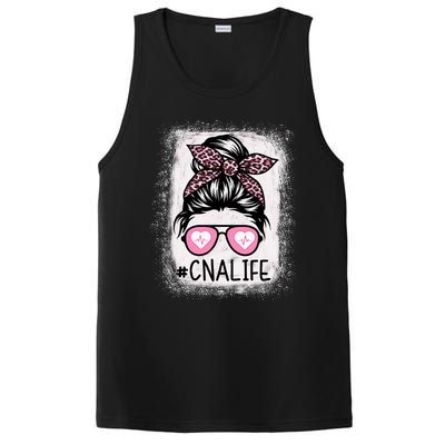 Cna Nurse Life Bleached P.Ink Leopard Messy Bun Women PosiCharge Competitor Tank