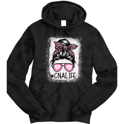 Cna Nurse Life Bleached P.Ink Leopard Messy Bun Women Tie Dye Hoodie