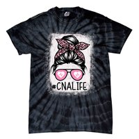 Cna Nurse Life Bleached P.Ink Leopard Messy Bun Women Tie-Dye T-Shirt