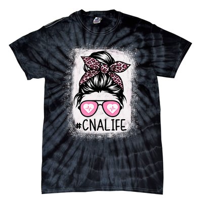 Cna Nurse Life Bleached P.Ink Leopard Messy Bun Women Tie-Dye T-Shirt