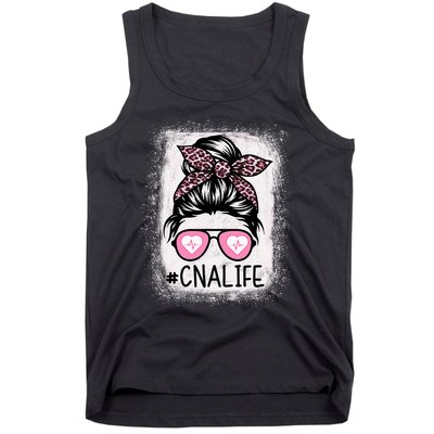 Cna Nurse Life Bleached P.Ink Leopard Messy Bun Women Tank Top