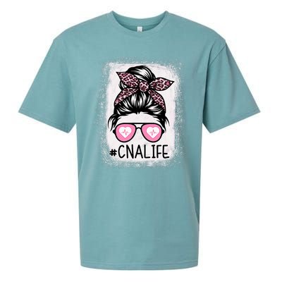 Cna Nurse Life Bleached P.Ink Leopard Messy Bun Women Sueded Cloud Jersey T-Shirt