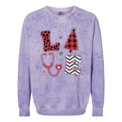 Christmas Nurse Love Stethoscope Xmas Tree Cute Nurse Colorblast Crewneck Sweatshirt