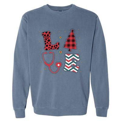 Christmas Nurse Love Stethoscope Xmas Tree Cute Nurse Garment-Dyed Sweatshirt