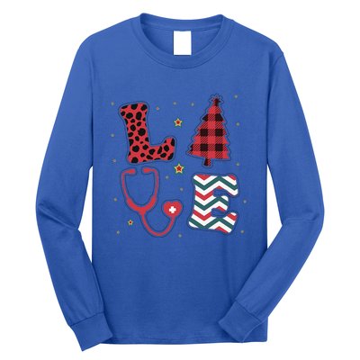 Christmas Nurse Love Stethoscope Xmas Tree Cute Nurse Long Sleeve Shirt