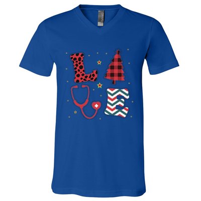 Christmas Nurse Love Stethoscope Xmas Tree Cute Nurse V-Neck T-Shirt