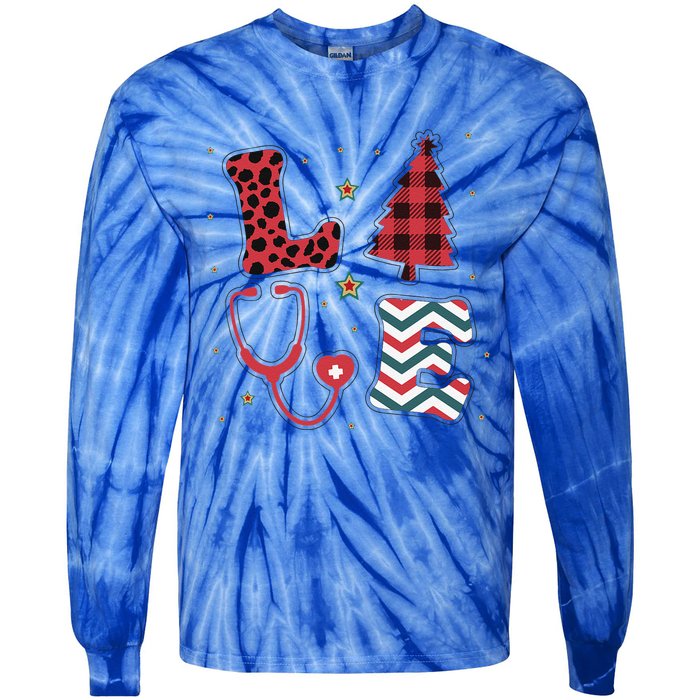 Christmas Nurse Love Stethoscope Xmas Tree Cute Nurse Tie-Dye Long Sleeve Shirt