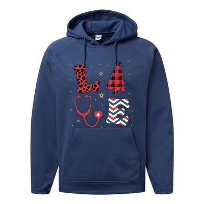 Christmas Nurse Love Stethoscope Xmas Tree Cute Nurse Performance Fleece Hoodie