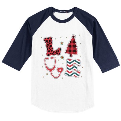 Christmas Nurse Love Stethoscope Xmas Tree Cute Nurse Baseball Sleeve Shirt