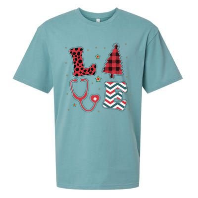 Christmas Nurse Love Stethoscope Xmas Tree Cute Nurse Sueded Cloud Jersey T-Shirt